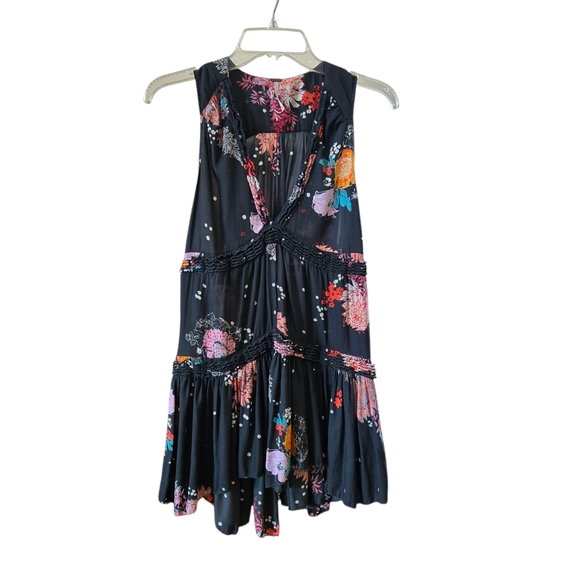 Free People Black and Red Floral Top - Picture 1 of 10
